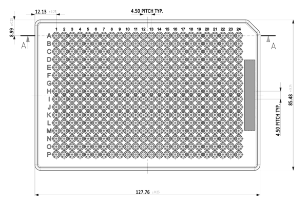 384 well plate dimensions from above