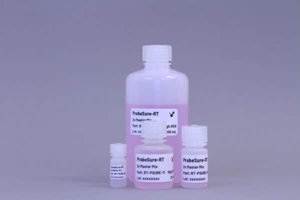 ProbeSure OneStep RT-PCR Master Mix bottles 200mL, 25mL, 10mL and 2.5mL High Rox bottles.